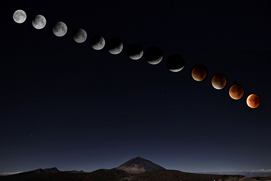 COMBO de imágenes del eclipse luna total y de Sangre, con el Teide, septiembre 2015